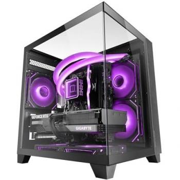 Caja Gaming MicroATX Mars Gaming MC-3CM, Vista Panorámica 3D con Triple Cristal Templado, Doble Cámara Lateral, Soporte para Refrigeración Líquida, Gestión de Cableado, Minitorre