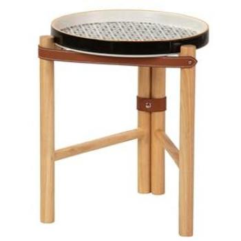 Adda Home Mesa Auxiliar Madera Cerámica Genoa 40x40x46 Cm - Alta Calidad, Azul/Marron/Blanco/Amarillo
