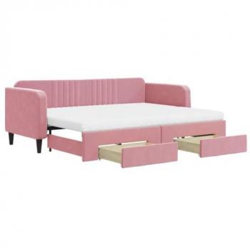 Sofá cama nido con cajones terciopelo rosa 80x200 cm