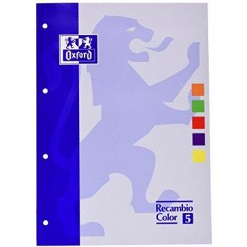 Oxford, Recambio A4 Cuadrícula 5x5, Tapa Blanda Encolado, 80 Hojas, 5 Colores de Recuadro