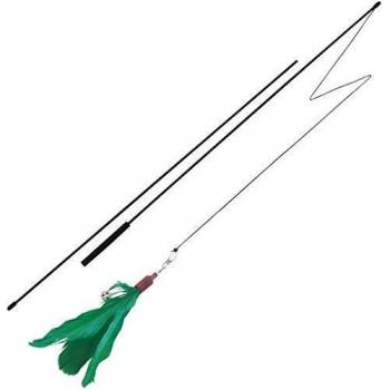Gloria - Juguete para Gatos - Juguete de Gatos Interactivo - Accesorio para Gatos - Modelo Polux - Tamaño 85 cm - Color Verde - Diseño en Forma de Caña - Decoración con Plumas y Cascabel