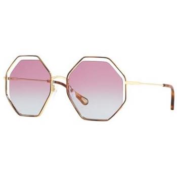 Chloé Women's Round Sunglasses CH0045S Gold Violet Blue Gradient and CH0046S Full-Rim Octagonal Metal Frame Brown