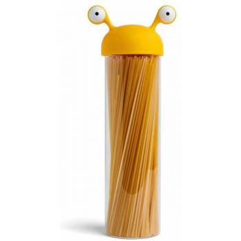 Contenedor de Pasta Noodle Monster - Ototo - Vidrio y Plástico, Hermético, Apto para Lavavajillas, 12.5 x 9 x 32.5 cm, Color Amarillo