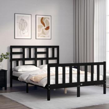 Cama de matrimonio con cabecero negro pequeño de madera maciza