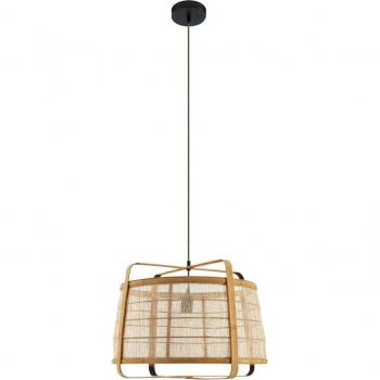 Lámpara colgante Lindby Liriana, tradicional, bambú y hierro, diámetro 45 cm, casquillo E27, color marrón, adecuada para salón y comedor