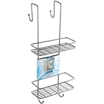 Estante Rectangular 2 Estantes con Gancho para Ducha Cromo-Satinado