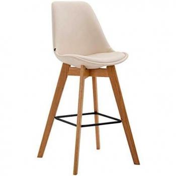 Taburete de Bar Metz Crema Natural con Reposapiés y Respaldo en Simil Cuero