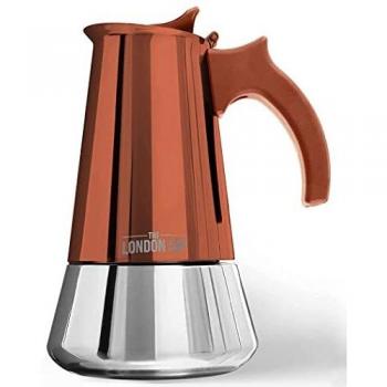Stainless Steel Induction Stovetop Espresso Maker - Make Cafe Quality Italian Style Coffee at Home with This Premium Moka Pot in Modern Chrome, by the London Sip Company.