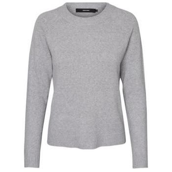 Vero Moda VMDOFFY Women's O-Neck Knit Sweater in Light Grey Mix, XXS