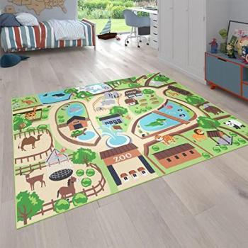 Alfombra Infantil de Juego Redonda Motivo Zoológico Colorida Ø 160 cm, Altura 4 mm