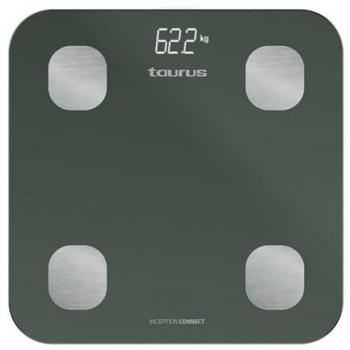 Báscula de baño inteligente Taurus Inception Connect - Cristal templado negro, conectividad Bluetooth, App Taurus Connect, múltiples mediciones (% grasa corporal, % masa muscular, % masa ósea), memoria para 14 usuarios