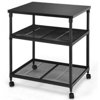 3-Tier Wheeled Printer Stand with Adjustable Shelf