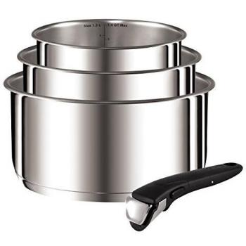 Tefal Ingenio Preference L9419502 Juego De 3 Cacerolas con Mango Extraíble, Acero Inoxidable, Plateado