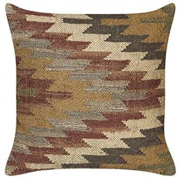 Cojín Decorativo Geométrico Multicolor de Yute y Algodón 45 x 45 cm con Funda Removible y Relleno Hecho a Mano