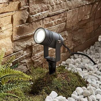Foco exterior Lucande Galina, tipo de producto: lámpara para exterior moderna, características: gris oscuro, hecho de aluminio, 1 llama (GU10), anclaje a tierra, dimensiones 11 cm