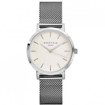 Rosefield Reloj Mujer The Tribeca de Plata: Caja de Reloj Redonda de 33 mm con Esfera Blanca y Correa de Plata - TWS-T52