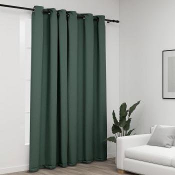 Cortina de oscurecimiento efecto lino verde con ojales 290x245 cm