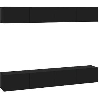 Mueble de TV de pared - 4 piezas - Madera de ingeniería - Negro - 100 x 30 x 30 cm