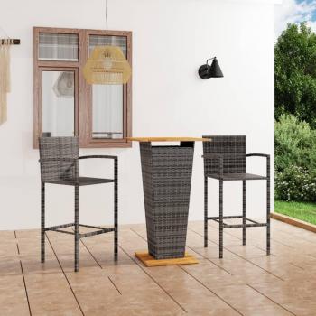 Conjunto de Bar para Jardín 3 Piezas Gris Vidaxl