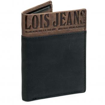 Lois - 12418 Cartera Billetero Tarjetero Hombre de Piel. Vertical. Porta Monedas Interior con Cremallera. 6 Compartimentos para Tarjetas. 2 para Billetes, Color Negro-Marron