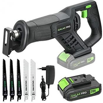 GALAX PRO Sierras de sable, Velocidad Regulable 0-3000SPM,Longitud de Carrera de 22mm y 150 mm máx Corte,20V con Batería de Litio de 2.0Ah, Incluye Cargador, 5 Hojas/GP97705