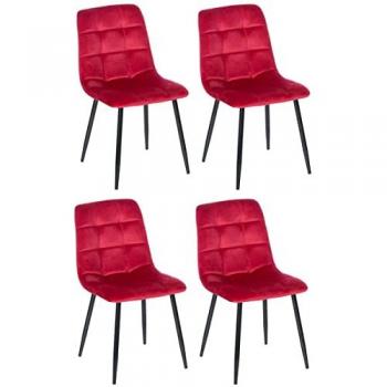 Set de 4 Sillas de Comedor Antibes en Terciopelo Rojo con Base Metálica y Asiento Gesteppado