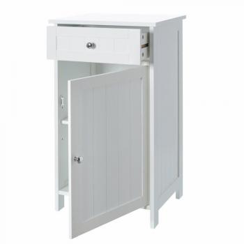 Armario de 1 cajón y 1 puerta minimalista blanco de madera para cuarto de baño Vitta