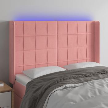 Cabecero LED de terciopelo rosa 147x16x118/128 cm