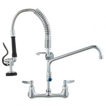 Commercial Pre-Rinse Kitchen Faucet with Pull Down Sprayer, 21 in. Height, 8 in. Center, Wall-Mounted Design