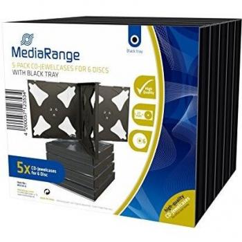 MediaRange BOX34-6 Funda para Discos ópticos Caja Transparente para CD 6 Discos Negro - Fundas para Discos ópticos