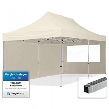 Carpa Plegable TOOLPORT Gazebo 3x6m con Laterales de Aluminio y Telo Repelente al Agua, Color Crema, Ventanas Panorámicas