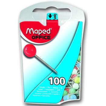 Maped - Alfileres de Colores - Caja Abrefácil - 100 Unidades de Señalización - Tamaño de 5 mm - Chinchetas Decorativas para Corcho y Pared - Variedad de Colores