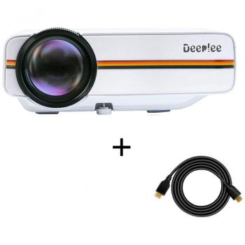 Proyector, Deeplee Mini Vídeo Proyector Portatil 1000 Lúmenes LCD LED HD 1080P USB HDMI VGA AV Multimedia Home Theater Proyector Videojuego/Fotos/Película Soporte para PC Xbox PS3 PS4 Wii Tarjeta SD Disco Duro - Blanco