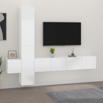Set de muebles para TV 5 piezas madera contrachapada 80 x 30 x 30 cm, Mueble de salón blanco brillante