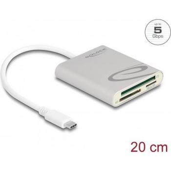 Lector de Tarjetas Externo DeLock USB-C 91005, Multi-Formato, 3 Puertos
