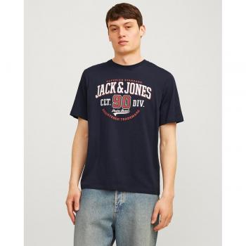 Camiseta Jack & Jones de manga corta con cuello redondo y print frontal para hombre en color dark navy