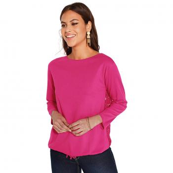 Camiseta Pieza de Encaje en la Espalda Mujer by Vencastyle - 023739,Rosa Fucsia,3XL