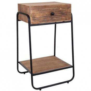 Mesita de Noche de Madera Resistente Wanderlust Deco con Diseño Moderno 43.5x32x73h cm, color marrón, estructura de madera y metal, incluye un cajón