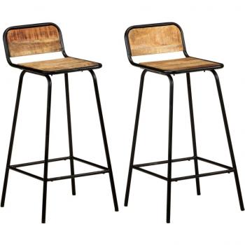 Solid Mango Wood Bar Stools - Set of 2