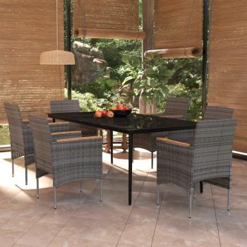 7-Piece Grey and Black Garden Dining Set with Cushions