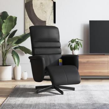 Silla reclinable de masaje de cuero negro con reposapiés, sillón reclinable masaje, cuero sintético negro