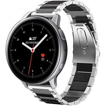 SUNDAREE Compatible con Correa Galaxy Watch Active 2 40MM 44MM,20MM Negro Plata Metal Acero Inoxidable Reemplazo Pulsera Repuesto Smartwatch Band para Samsung Galaxy Watch Active2 40 44/Garmin Venu