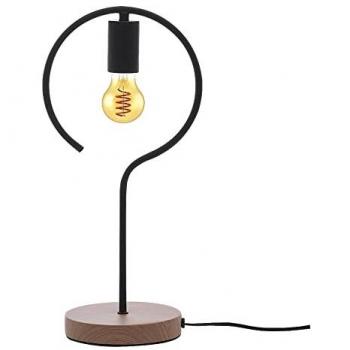 Lámpara de Mesa Industrial de Metal y Haya E27, Estilo Rufin, 1x Máx 40W, IP20, Dimensiones L20xH42cm
