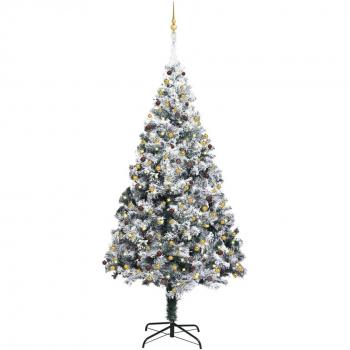 Árbol de Navidad Artificial con LED, bolas y nieve verde 300 cm