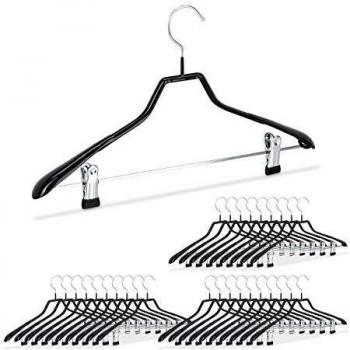 Pack de 30 Perchas Antideslizantes con Pinzas de Metal y PVC, Negro, 42 cm