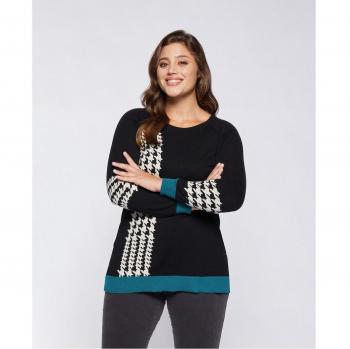 Jersey de mujer con escote redondo y detalles pata de gallo
