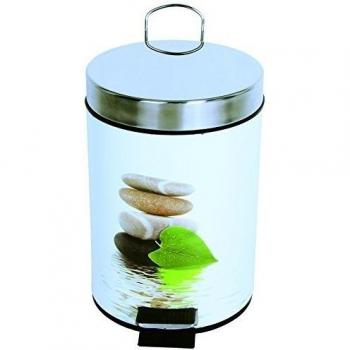 MSV Lingga Cubo de Basura con Pedal 3 L, Acero Inoxidable, Hoja Verde, 25.6x16.5x16.5 cm