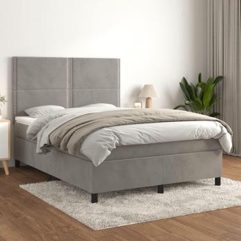 Cama box spring con colchón de terciopelo gris claro 140x200 cm