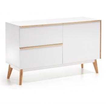 Kave Home - Aparador Blanco Melan 120cm de melamina y Madera de Roble Macizo con Tres Compartimentos