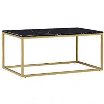 Mesa de Centro Efecto Mármol Negro con Patas de Metal Dorado 100 x 60 cm Rectangular Industrial